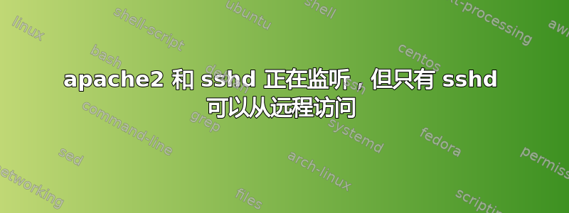 apache2 和 sshd 正在监听，但只有 sshd 可以从远程访问