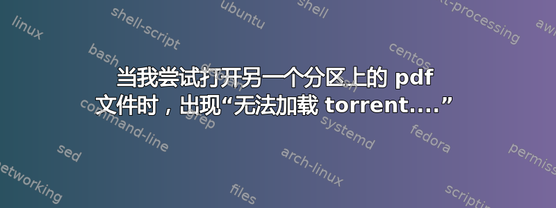 当我尝试打开另一个分区上的 pdf 文件时，出现“无法加载 torrent....”