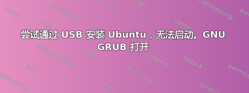 尝试通过 USB 安装 Ubuntu，无法启动。GNU GRUB 打开