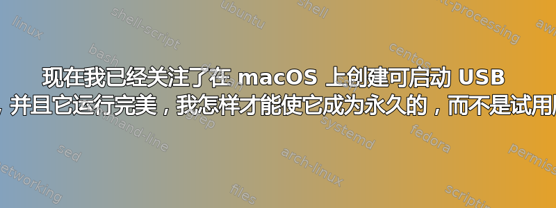 现在我已经关注了在 macOS 上创建可启动 USB 驱动器的说明，并且它运行完美，我怎样才能使它成为永久的，而不是试用版/安装程序？