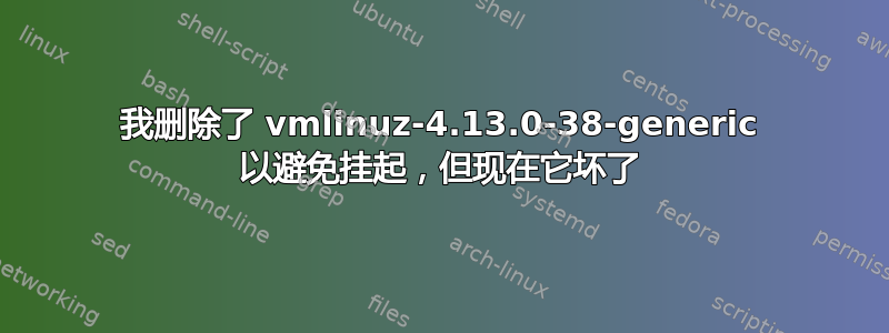 我删除了 vmlinuz-4.13.0-38-generic 以避免挂起，但现在它坏了