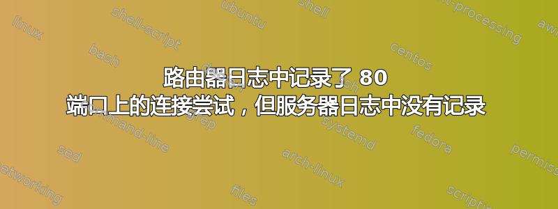 路由器日志中记录了 80 端口上的连接尝试，但服务器日志中没有记录