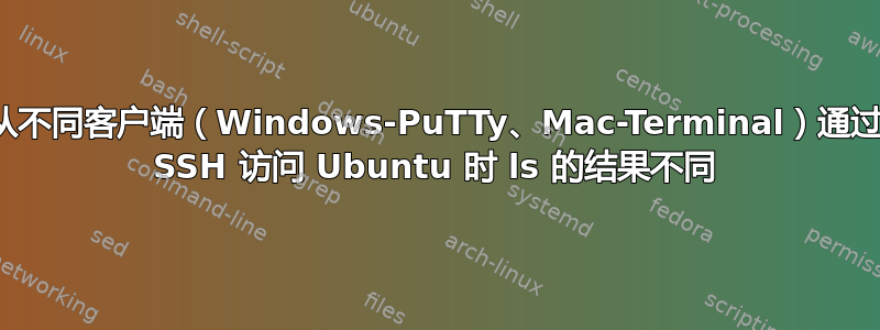 从不同客户端（Windows-PuTTy、Mac-Terminal）通过 SSH 访问 Ubuntu 时 ls 的结果不同