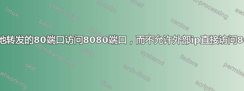 如何允许本地转发的80端口访问8080端口，而不允许外部ip直接访问8080端口？