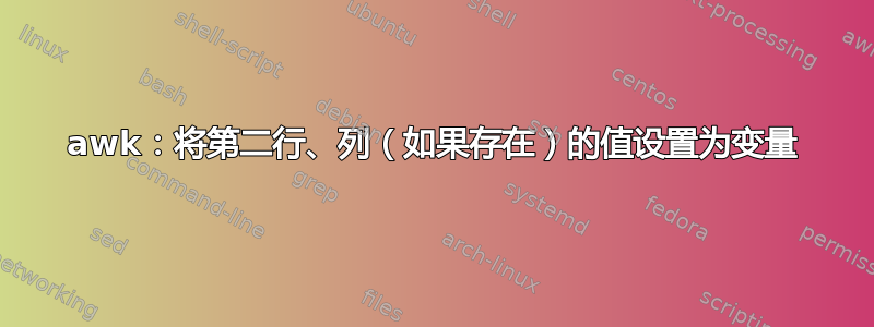 awk：将第二行、列（如果存在）的值设置为变量