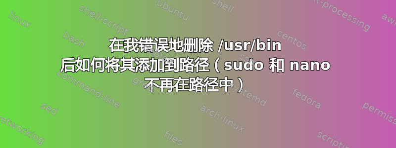 在我错误地删除 /usr/bin 后如何将其添加到路径（sudo 和 nano 不再在路径中）