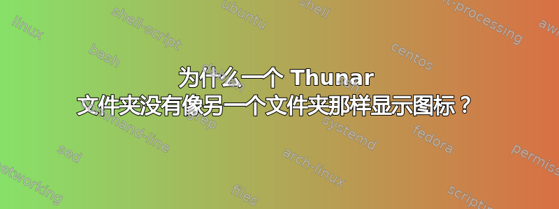 为什么一个 Thunar 文件夹没有像另一个文件夹那样显示图标？