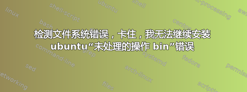 检测文件系统错误，卡住，我无法继续安装 ubuntu“未处理的操作 bin”错误