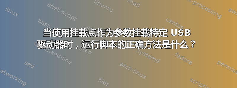 当使用挂载点作为参数挂载特定 USB 驱动器时，运行脚本的正确方法是什么？