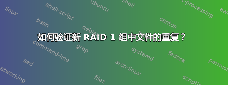 如何验证新 RAID 1 组中文件的重复？