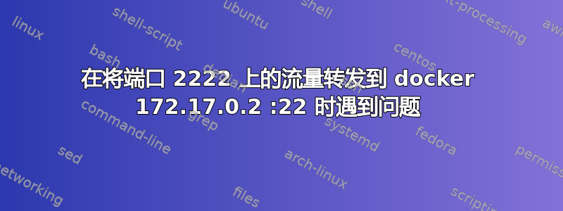 在将端口 2222 上的流量转发到 docker 172.17.0.2 :22 时遇到问题