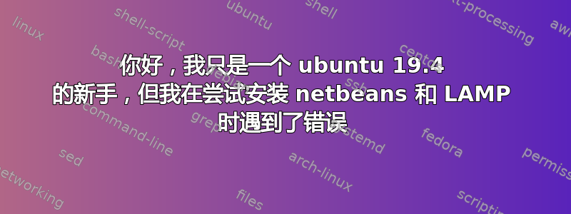 你好，我只是一个 ubuntu 19.4 的新手，但我在尝试安装 netbeans 和 LAMP 时遇到了错误