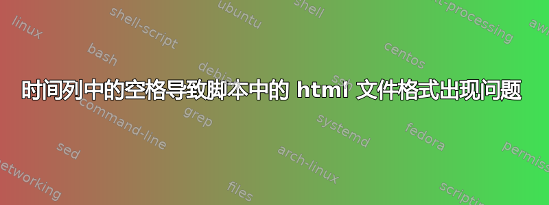 时间列中的空格导致脚本中的 html 文件格式出现问题