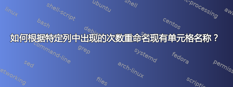 如何根据特定列中出现的次数重命名现有单元格名称？