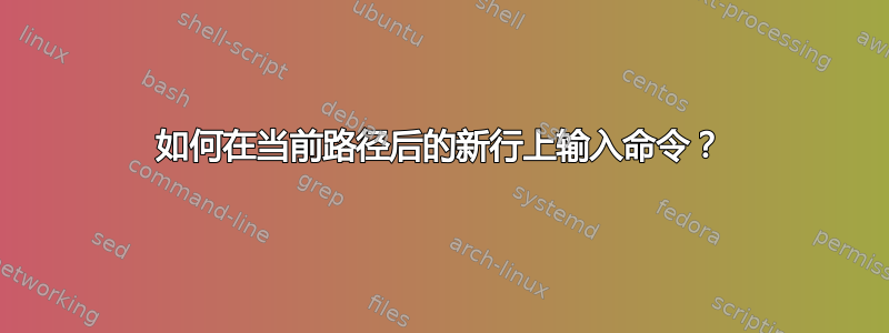 如何在当前路径后的新行上输入命令？