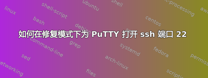 如何在修复模式下为 PuTTY 打开 ssh 端口 22