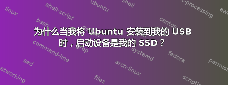 为什么当我将 Ubuntu 安装到我的 USB 时，启动设备是我的 SSD？