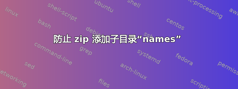 防止 zip 添加子目录“names”