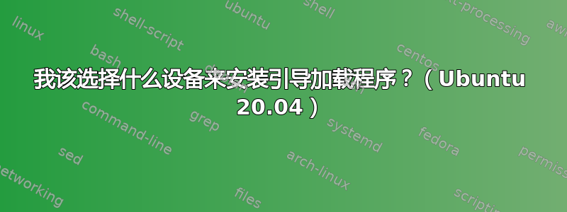 我该选择什么设备来安装引导加载程序？（Ubuntu 20.04）