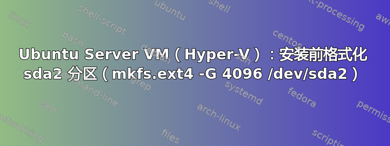 Ubuntu Server VM（Hyper-V）：安装前格式化 sda2 分区（mkfs.ext4 -G 4096 /dev/sda2）