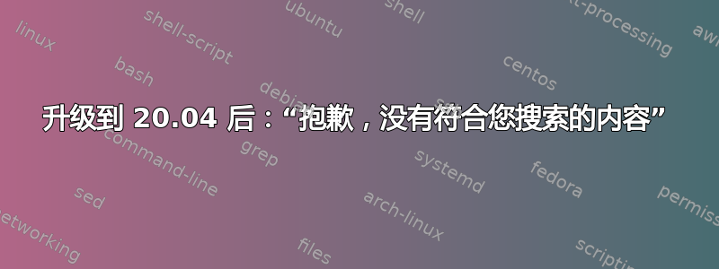 升级到 20.04 后：“抱歉，没有符合您搜索的内容”