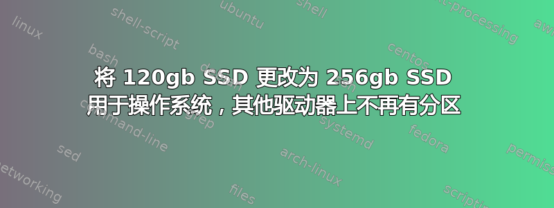 将 120gb SSD 更改为 256gb SSD 用于操作系统，其他驱动器上不再有分区