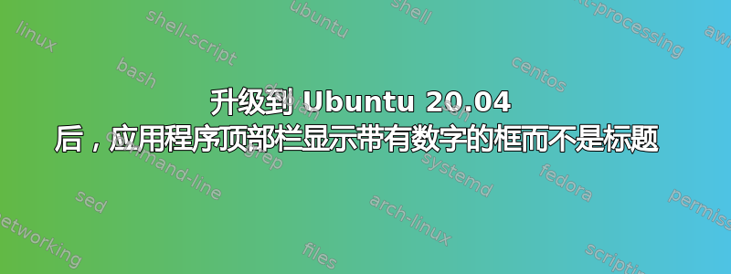 升级到 Ubuntu 20.04 后，应用程序顶部栏显示带有数字的框而不是标题 