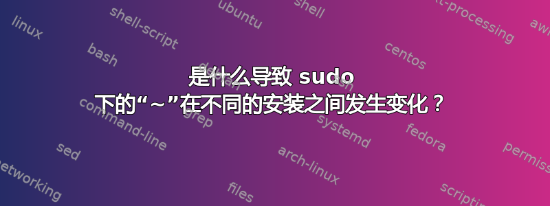 是什么导致 sudo 下的“~”在不同的安装之间发生变化？