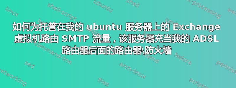 如何为托管在我的 ubuntu 服务器上的 Exchange 虚拟机路由 SMTP 流量，该服务器充当我的 ADSL 路由器后面的路由器\防火墙