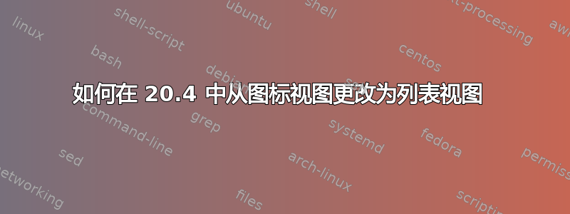 如何在 20.4 中从图标视图更改为列表视图 