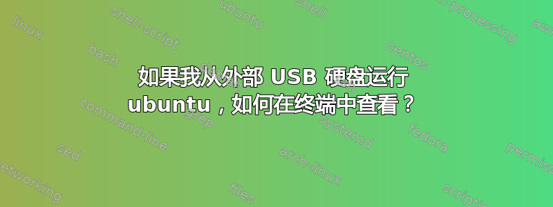 如果我从外部 USB 硬盘运行 ubuntu，如何在终端中查看？