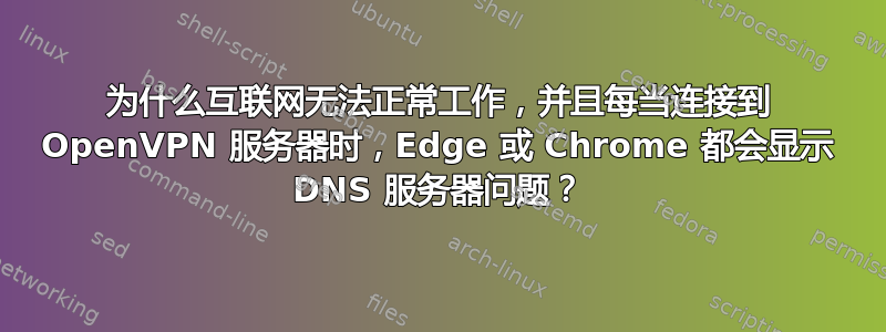 为什么互联网无法正常工作，并且每当连接到 OpenVPN 服务器时，Edge 或 Chrome 都会显示 DNS 服务器问题？