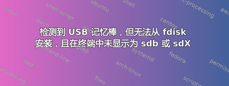 检测到 USB 记忆棒，但无法从 fdisk 安装，且在终端中未显示为 sdb 或 sdX