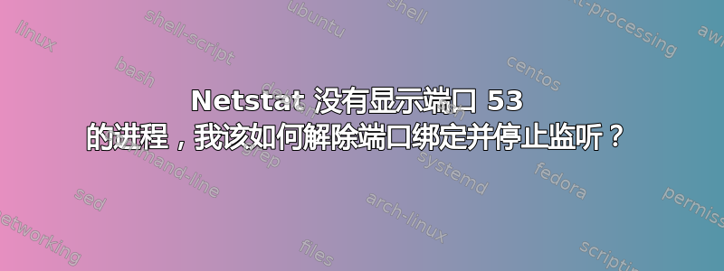 Netstat 没有显示端口 53 的进程，我该如何解除端口绑定并停止监听？