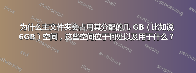 为什么主文件夹会占用其分配的几 GB（比如说 6GB）空间，这些空间位于何处以及用于什么？