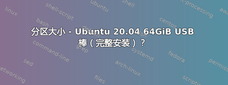 分区大小 - Ubuntu 20.04 64GiB USB 棒（完整安装）？