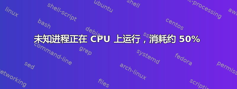 未知进程正在 CPU 上运行，消耗约 50%