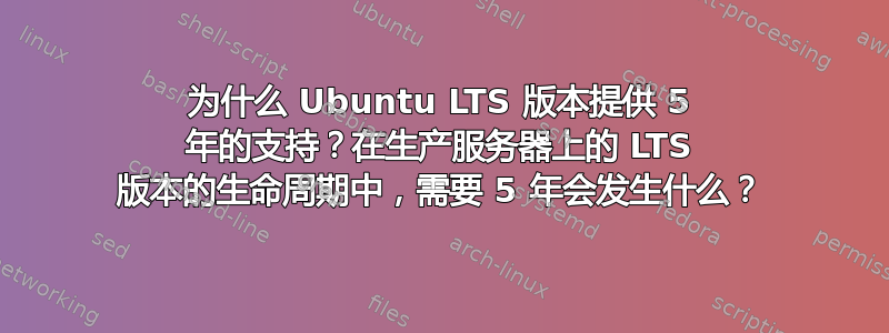 为什么 Ubuntu LTS 版本提供 5 年的支持？在生产服务器上的 LTS 版本的生命周期中，需要 5 年会发生什么？