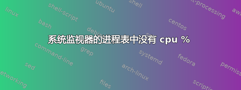 系统监视器的进程表中没有 cpu %