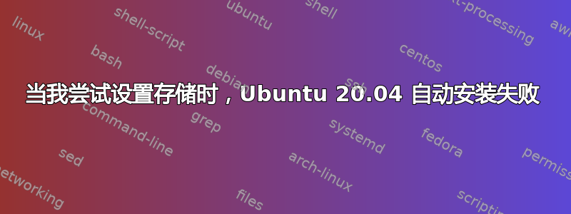 当我尝试设置存储时，Ubuntu 20.04 自动安装失败