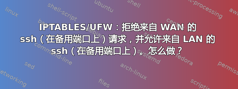 IPTABLES/UFW：拒绝来自 WAN 的 ssh（在备用端口上）请求，并允许来自 LAN 的 ssh（在备用端口上）。怎么做？