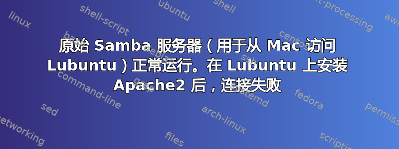 原始 Samba 服务器（用于从 Mac 访问 Lubuntu）正常运行。在 Lubuntu 上安装 Apache2 后，连接失败