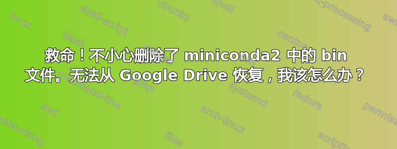 救命！不小心删除了 miniconda2 中的 bin 文件。无法从 Google Drive 恢复，我该怎么办？