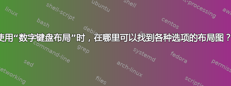 使用“数字键盘布局”时，在哪里可以找到各种选项的布局图？