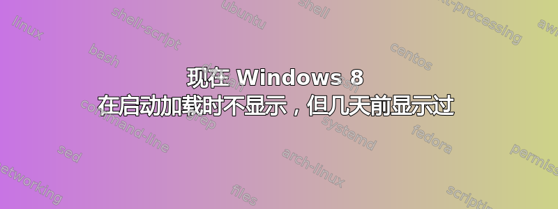 现在 Windows 8 在启动加载时不显示，但几天前显示过