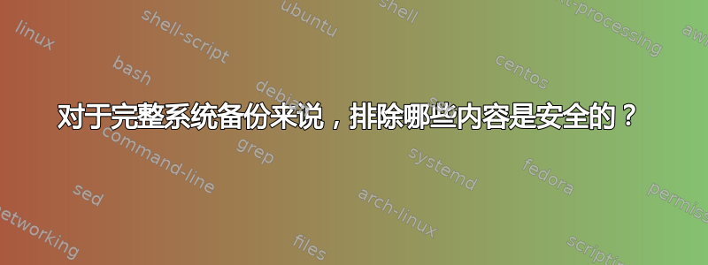 对于完整系统备份来说，排除哪些内容是安全的？