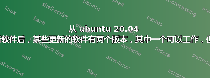 从 ubuntu 20.04 软件中心更新软件后，某些更新的软件有两个版本，其中一个可以工作，但另一个不能