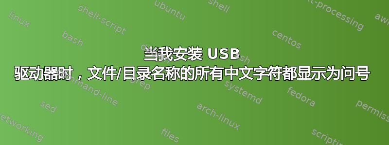 当我安装 USB 驱动器时，文件/目录名称的所有中文字符都显示为问号