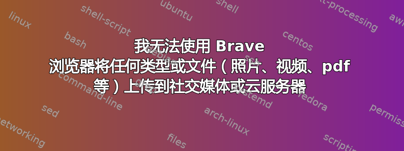 我无法使用 Brave 浏览器将任何类型或文件（照片、视频、pdf 等）上传到社交媒体或云服务器