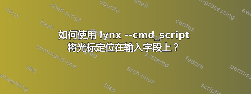 如何使用 lynx --cmd_script 将光标定位在输入字段上？